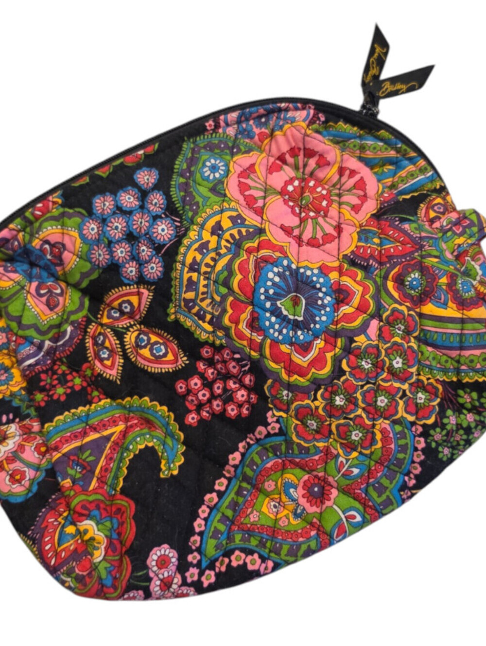 Vera Bradley Small Cosmetic Bag Quilted Fabric Symphony in Hue Black 2009 Lined